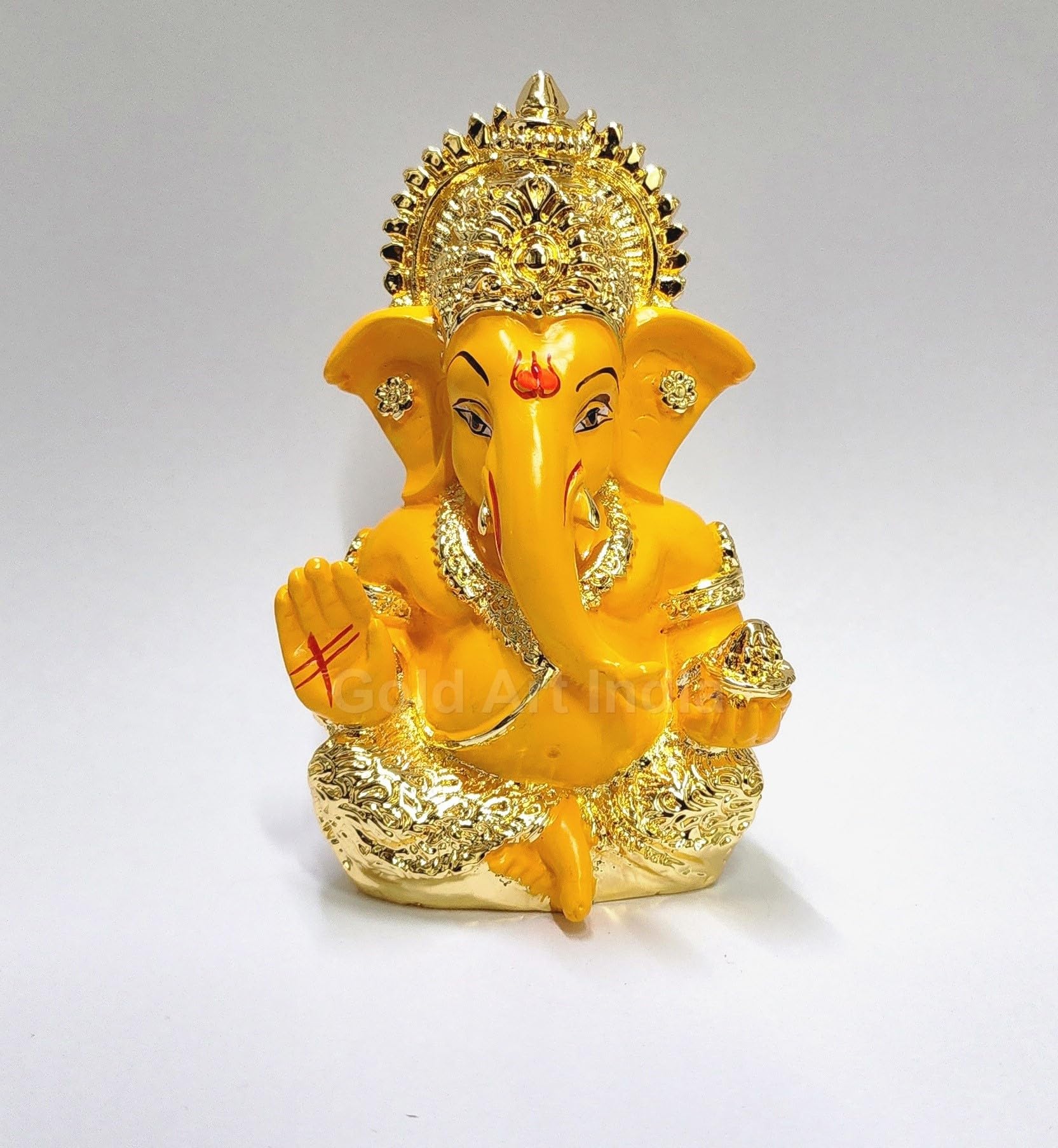 Gold Art India Peach Ivory Finish Ganesha Idol Car Dashboard IdolGanesha Murti Ganpati Idol for Home Decor Puja Lord Ganesh Statue Gift for Office Desk Puja Room Figurine 3.3" inches