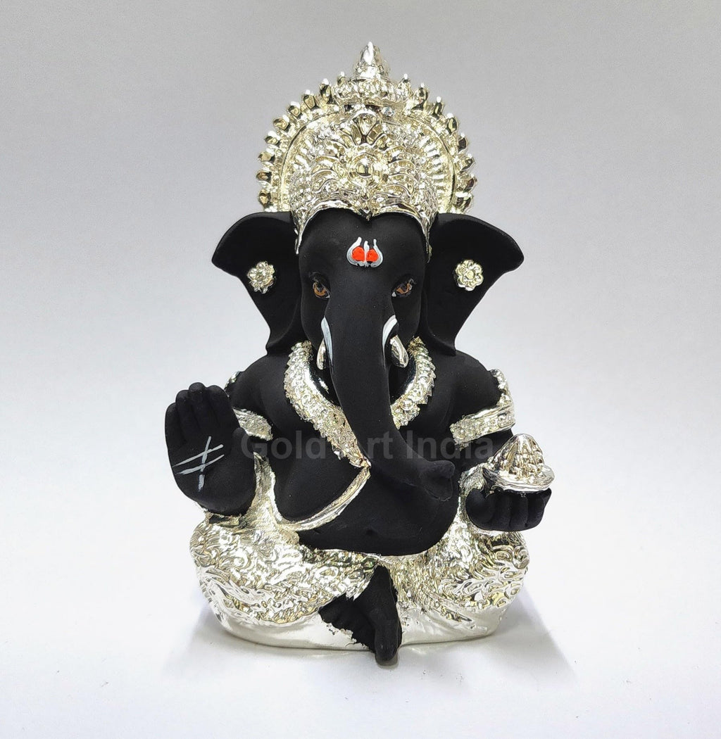Gold Art India Peach Ivory Finish Ganesha Idol Car Dashboard IdolGanesha Murti Ganpati Idol for Home Decor Puja Lord Ganesh Statue Gift for Office Desk Puja Room Figurine 3.3" inches