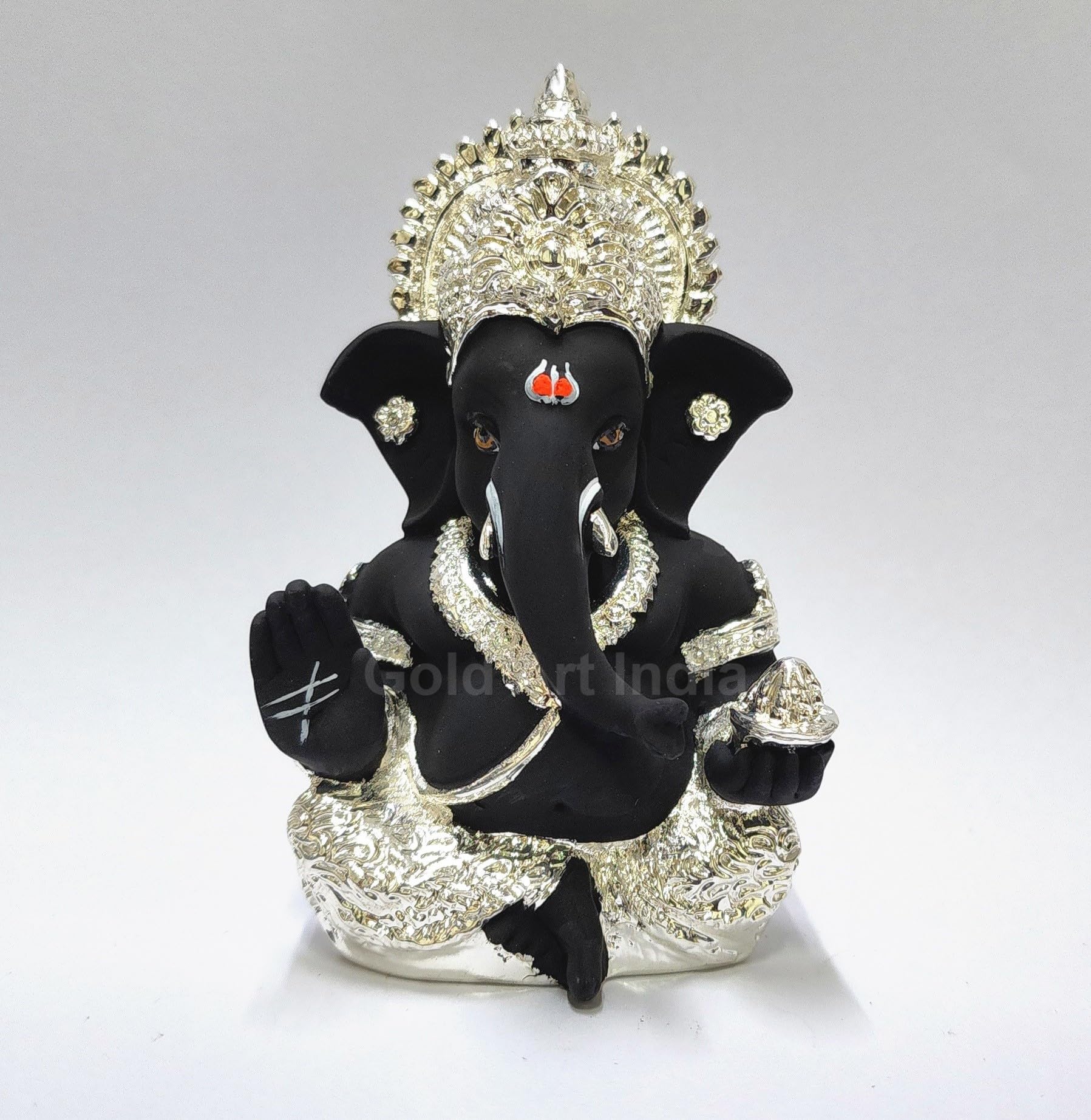 Gold Art India Peach Ivory Finish Ganesha Idol Car Dashboard IdolGanesha Murti Ganpati Idol for Home Decor Puja Lord Ganesh Statue Gift for Office Desk Puja Room Figurine 3.3" inches