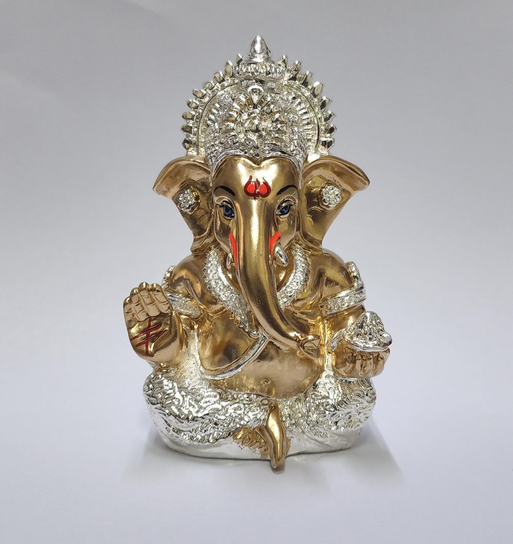 Gold Art India Peach Ivory Finish Ganesha Idol Car Dashboard IdolGanesha Murti Ganpati Idol for Home Decor Puja Lord Ganesh Statue Gift for Office Desk Puja Room Figurine 3.3" inches